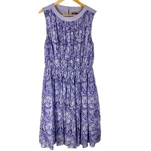 J McLaughlin Periwinkle Blue Paisley Sleeveless Silk Dress Womens Small
